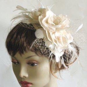 Ivory silk rose feather bridal silk headpiece